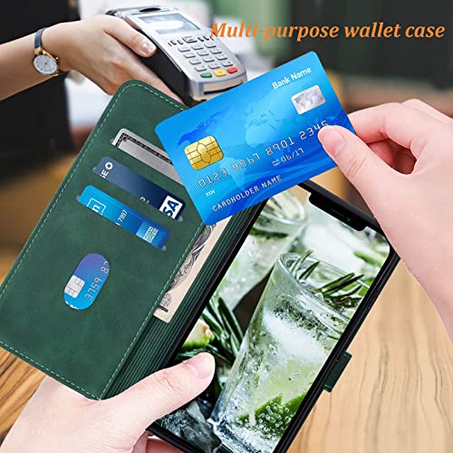 Wallet Case with Wrist Strap for iPhone 13/14 (Green) | Card Holder Slots, PU Leather, TPU Interior Protective, Stand, Folio Flip Cases Cover, 13/14 Phone 6.1 inch - color: Green