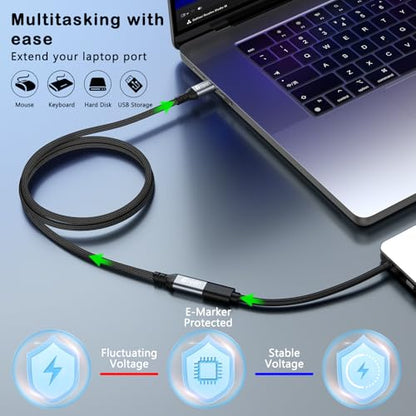 Green Jiss® USB C Extension Cable 6.6ft, 20Gbps/4K@60Hz Video, Heavy Duty USB3.2 Gen2 Extender Male to Female Full Function Ultra-High Speed Transfer USB Type C Extender 240W Fast Charging Cable - size: 6.6 FT