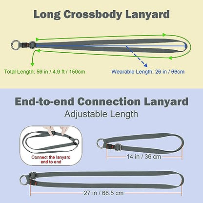 Dual-use Adjustable Lanyard End-to-end Connection Lanyard Anti-lost Neck Strap Holder for Keys Wallet Camera - color: Steel Gray Lanyard, size: Long Crossbody Lanyard - Cotton