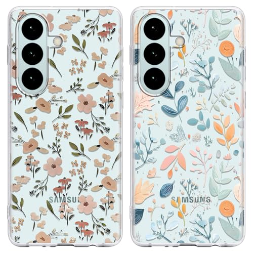 2 Pack Summer Case for Samsung Galaxy S26 Clear, Cute Flower Leaf Aesthetic Pattern Design Floral Phone Cover Transparent, Soft TPU Shockproof Protective Shell for Samsung S26 6,3" - color: Flower Leaf, size: Samsung Galaxy S26