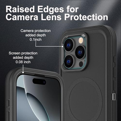 YKHJKLEC for iPhone 16 Pro Case, Compatible with Magsafe, Military Grade 3 in 1 Heavy Duty Shockproof/Drop Proof/Dust Proof Case with 2Pcs Tempered Glass Screen Protector (New-Black/Black) - color: New-Black/Black