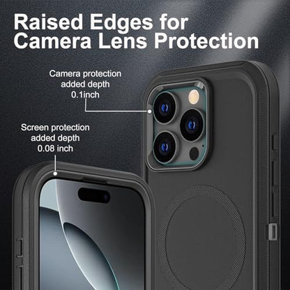 YKHJKLEC for iPhone 16 Pro Case, Compatible with Magsafe, Military Grade 3 in 1 Heavy Duty Shockproof/Drop Proof/Dust Proof Case with 2Pcs Tempered Glass Screen Protector (New-Black/Black) - color: New-Black/Black