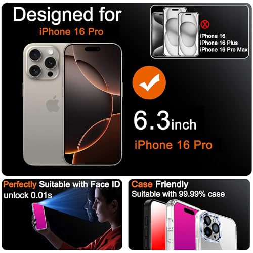 Privacy Screen Protector for iPhone 16 Pro 2 Pack (Pink)