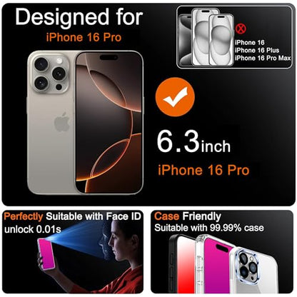 Privacy Screen Protector for iPhone 16 Pro 2 Pack (Pink)