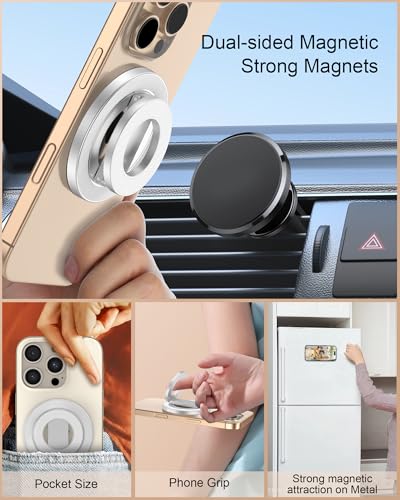 Magnetic Phone Ring Holder, 360° Rotating Kickstand MagSafe Grip Ring Stand - color: White