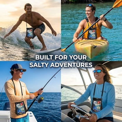 Salt Life Large Waterproof Phone Pouch Bag – IPX8 100% Waterproof Protection, Extra Storage Phone Dry Bag with Touchscreen Clear Window, Secure Seal Closure & Lanyard for Beach & Water Sports - color: Black