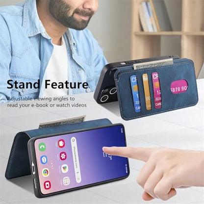 2 in 1 Wallet Case for Samsung Galaxy S25+ Plus CMG Blue | PU Leather Magnetic Flip Folio Case with RFID Blocking Card Holder, Credit Card Slots Kickstand, Shockproof Protective Cover - color: Blue, size: Samsung Galaxy S25 Plus