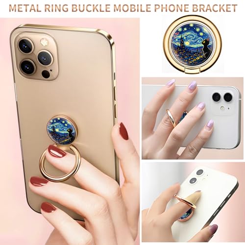 Cell Phone Ring Holder, Cute Metal Phone Grip Stand Finger Ring Kickstand, Flexible 360°Rotation Phone Tablet Case Accessories Compatible with Most Phones Starry Night Cat - color: Starry Night Cat