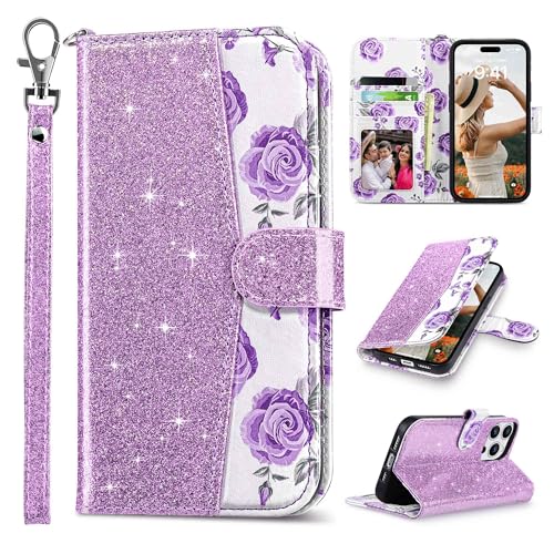 ULAK Compatible with iPhone 15 Pro Max Wallet Case Card Holder, Purple | for Women with Credit Card Holders, [RFID Blocking], Designed Flip PU Leather Kickstand Shockproof Protective Cover - color: Purple, size: iPhone 15 Pro Max - 6.7 inch