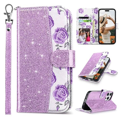 ULAK Compatible with iPhone 15 Pro Max Wallet Case Card Holder, Purple | for Women with Credit Card Holders, [RFID Blocking], Designed Flip PU Leather Kickstand Shockproof Protective Cover - color: Purple, size: iPhone 15 Pro Max - 6.7 inch