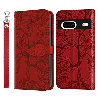 Wallet Case for Google Pixel 7 with Card Holder/Slot,PU Leather Folio Flip Shell [Kickstand][Magnetic Closure][Wrist Strap] Shockproof Cover Fit Google Pixel 7, Red - color: Red, size: Google Pixel 7