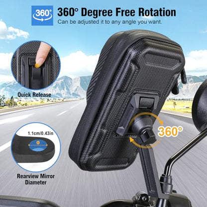 Waterproof Motorcycle Phone Mount Rearview Mirror Phone Holder