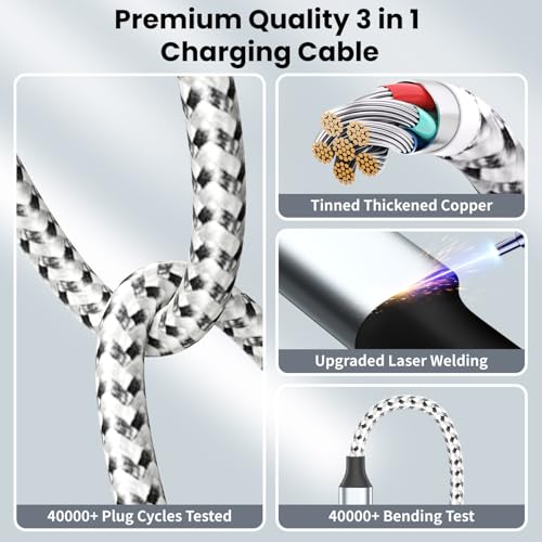 Travel Essentials 3in1 Multi Charging Cable for iPhone Watch Charger 3PK5FT - color: Light Gray&White, size: AC to C+L+iWatch