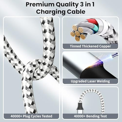 Travel Essentials 3in1 Multi Charging Cable for iPhone Watch Charger 3PK5FT - color: Light Gray&White, size: AC to C+L+iWatch