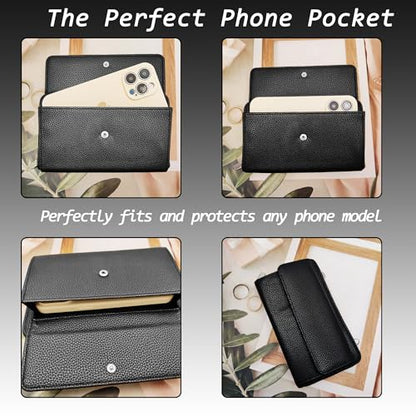 Cell Phone Crossbody Lanyard with Zipper Pouch PU Leather Crossbody Phone Bags Purses with Strap Wallet - color: Black