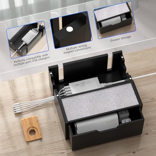 Pezin & Hulin Bamboo Charging Station with Power Charger & Cables-Natural - color: #2 Bamboo- Black(With Charger)