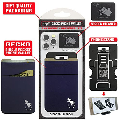 Gecko Travel Tech Double Pocket - Adhesive Card Holder - Cell Phone Pouch - Stick on Spandex Pocket - Carry Credit Cards and Cash (Navy) - color: NAVY