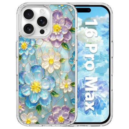 for iPhone 16 Pro Max Magnetic Case【Compatible with MagSafe】 Aesthetic Oil Painting Stained Glass Flower Design, Slim Fit Hard PC Back Shockproof Cute Clear Phone Cover, Blue Purple - color: Blue Purple, size: iPhone 16 Pro Max