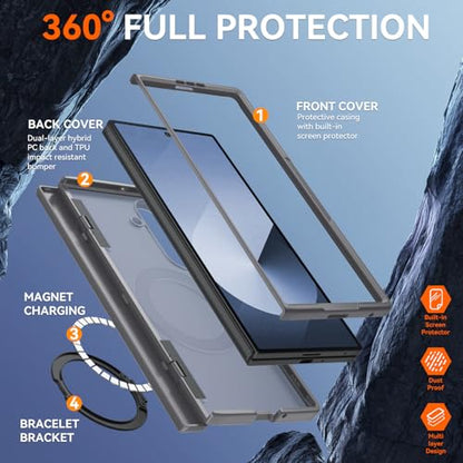Upgraded 360° Spin Magnetic Invisible Ring Stand for Samsung Galaxy Z Fold 7 Case,[Compatible with MagSafe][S Pen Holder][Hinge Protection][Screen Protector],Shockproof Full Body Phone Cover - color: Grey-1