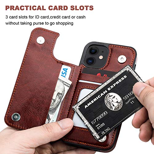 ONETOP for iPhone 12 Mini Wallet Case with Card Holder,Brown - color: Brown