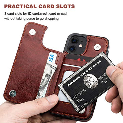 ONETOP for iPhone 12 Mini Wallet Case with Card Holder,Brown - color: Brown