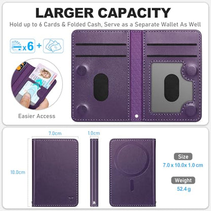 TUCCH Magnetic Wallet for Magsafe iPhone, 6 Card Holders, Dark Purple | for iPhone 17/17e/16/15/14/13/12 Pro/Pro Max/Plus, RFID Blocking, Clear ID Window, PU Leather - color: Dark Purple