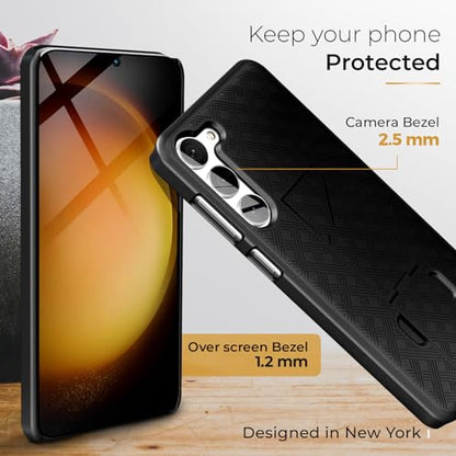 MOTIVE for Samsung Galaxy s23 Case with Belt Clip, Rigid, Kickstand | 6.1" | Ranger v1 Series, Black, 360° holster, open-top/open-bottom port access, textured grip, slim design - size: S23