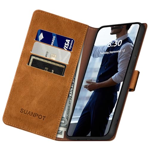 SUANPOT Compatible with iPhone 17 Pro 6.3" Wallet case with RFID Blocking Credit Card Holder,Flip Book PU Leather Protective Cover Women Men for Apple 17 Pro Phone case Light Coffee - color: Light Coffee, size: iPhone 17 Pro 6.3"