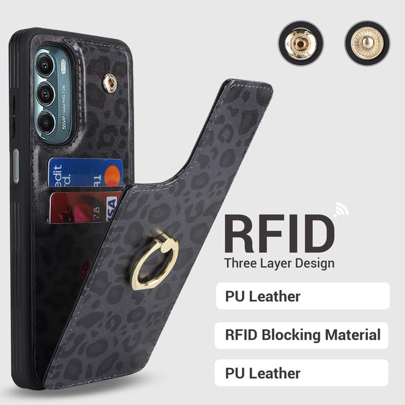 Lipvina for Moto G Stylus 5G 2022 Case with Card Holder,Credit Card Holder,Ring Stand,Cute Phone Wallet Case 6.4"(Black Leopard) - color: 02-Black Leopard, size: Moto G Stylus 5G 2022