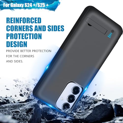 [Upgraded Battery Case for Samsung Galaxy S25+ / S24+, 5000mAh Rechargeable Extended Battery Charging Charger Case, Add 100% Extra Juice (6.7 Inches) Black