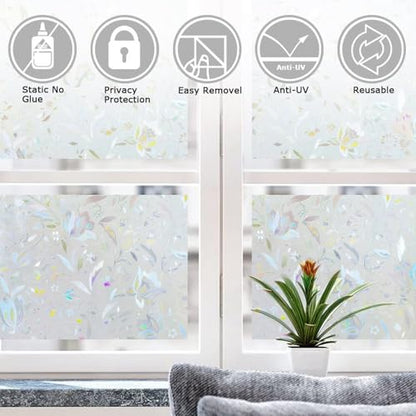 LEMON CLOUD Window Privacy Film, Tulip Stained Glass Sticker 17.5″ x 118.1″ - color: 3d, size: 17.5 x 118.1 Inch