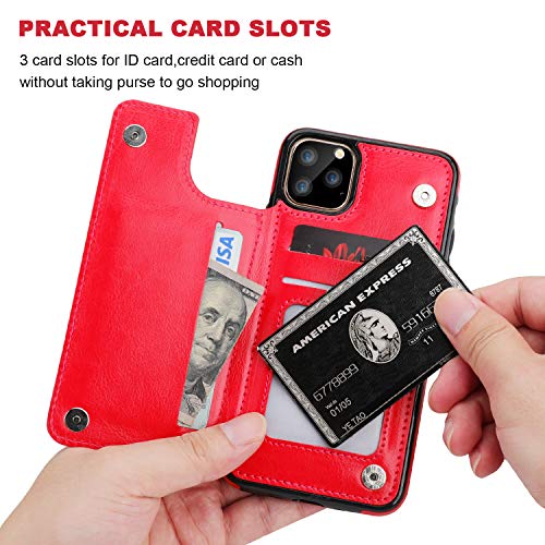 ONETOP for iPhone 11 Pro Max Wallet Case with Credit Card Holder,Red - color: Red
