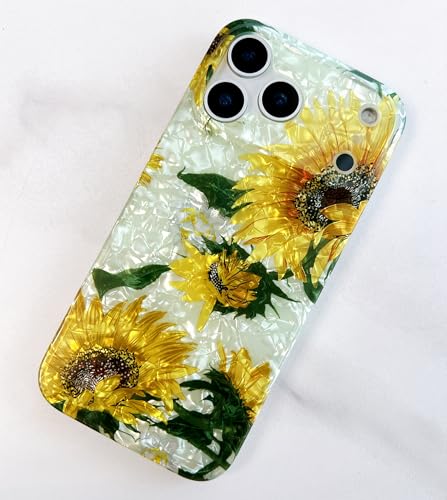 Qokey for iPhone 17 Pro Max 6.9" Cover Flower, Slim Fit Thin Sparkle Bling Soft Bumper Lightweight Soft Anti-Scratch Phone Semi-Transparent Case Fits with Dark&Light Phones, Clear Yellow Sunflower - color: Yellow Sunflower