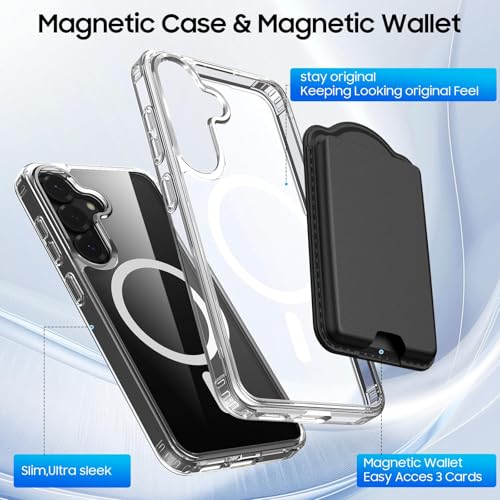 Magnetic for Samsung Galaxy S26 Wallet Case with Card Holder﻿ | Compatible with MagSafe, Shockproof Phone Cover with Detachable RFID Blocking Card Slot, Clear & Black - color: Clear with Black, size: S26 6.3"