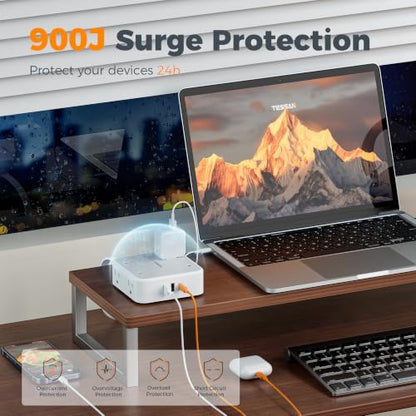 TESSAN Surge Protector Power Strip with 900J Surge Protection, 5 Ft, Grey - color: Grey with 1 USB C, size: 5 feet