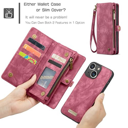 Compatible with iPhone 15 Plus Wallet Case with Magsafe,Red | Magnetic Detachable Case,Card Holder,Zipper Pocket,Strap Wristlet, Soft Leather Drop-Proof Phone Case for iPhone 15 Plus 6.7" - color: Red, size: iPhone 15 Plus 6.7"