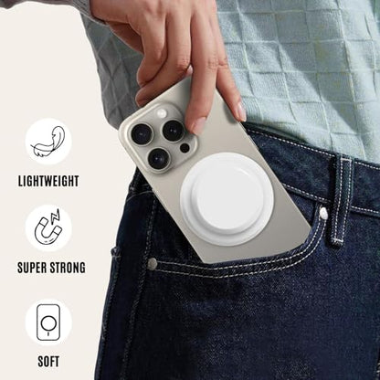 for MagSafe Phone Grip,Soft Silicone Magnetic Collapsible Cell Phone Finger Grip for iPhone 17/16/15/14/13,12 and Smartphones Tablets - White - color: White