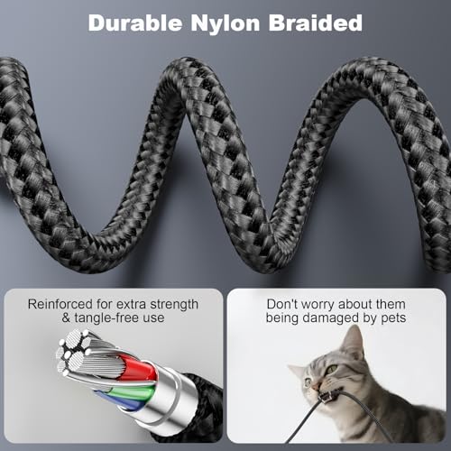 Coiled USB A to USB C Car Charger Cable, 2-Pack 3Ft Braided, Black - color: Black