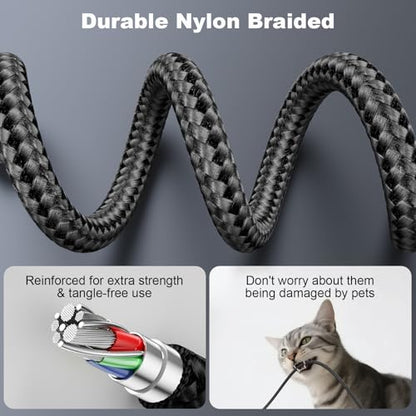 Coiled USB A to USB C Car Charger Cable, 2-Pack 3Ft Braided, Black - color: Black