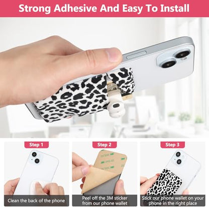 Credit Card Holder Phone Wallet Stick On, 2 Pack Adhesive Cell Phone Sleeve for iPhone/Samsung/Android,Cute Sticky Wallet Phone Case Accessories for Women,White Leopard