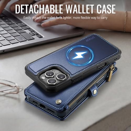for iPhone 16 Pro Phone Case Wallet Magnetic Detachable, Navy Blue - color: Navy Blue, size: iPhone 16 Pro