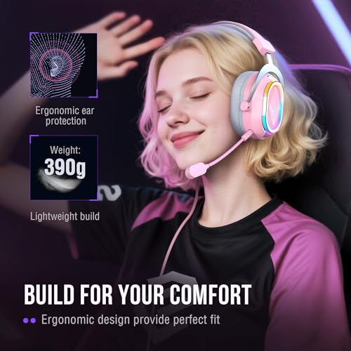 FIFINE AmpliGame H13P Wired RGB Gaming Headset for PC, Mac, PS4, PS5 - color: Pink