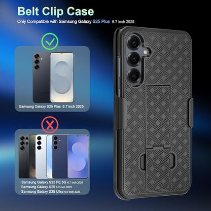 Fingic for Samsung Galaxy S25 Plus Case with Belt Clip Holster Kickstand | (Not fit for S25/S25 FE/S25 Ultra) Slim Combo Shell Swivel Holster Rugged Shockproof Case for Galaxy S25 Plus 6.7" 2025,Black - size: For Samsung Galaxy S25 Plus(6.7 inch 2025）
