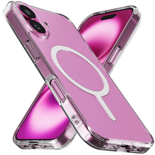 Sinjimoru for iPhone 16 Clear Case, Compatible with MagSafe | M-Airclo Basic, anti-yellowing UV coating, shockproof PC TPU bumper, 1000G strong magnet - size: iPhone 16