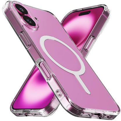 Sinjimoru for iPhone 16 Clear Case, Compatible with MagSafe | M-Airclo Basic, anti-yellowing UV coating, shockproof PC TPU bumper, 1000G strong magnet - size: iPhone 16