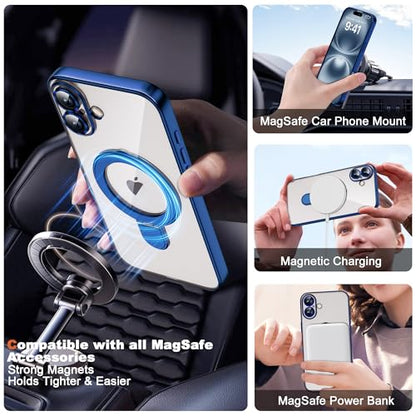 Plating Clear Phone Case for iPhone 16 Plus with Stand 6.7", Blue - color: Blue, size: Iphone 16 Plus