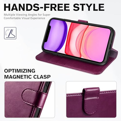 TUCCH Wallet Case for iPhone 11 (6.1") 2019, 3 Card Holders, Plum Purple | RFID Blocking, Viewing Stand, Shockproof TPU Shell, PU Leather, Magnetic Closure, Protective Folio Flip Cover - color: Plum Purple
