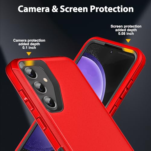 for Samsung Galaxy S23 FE Case with 2Pcs Tempered Glass Screen Protector and 1Pcs Camera Lens Protector, 3 in 1 Heavy Duty Shockproof/Drop Proof/Dust Proof Case (Red/Black) - color: Red/Black