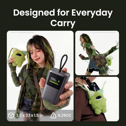 sharge 45W Power Bank 10000mAh with Built-in Retractable Cable