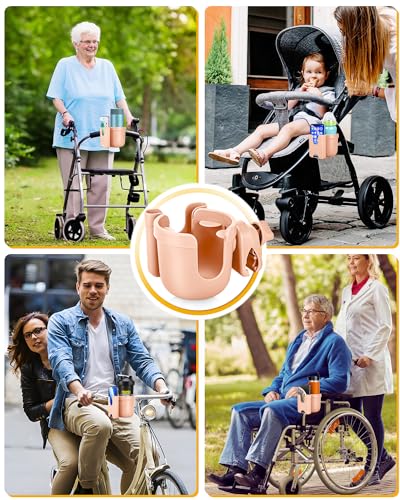 BUNDLEPRO Stroller Cup Holder with Phone Holder, 2-in-1, Pink - color: PINK
